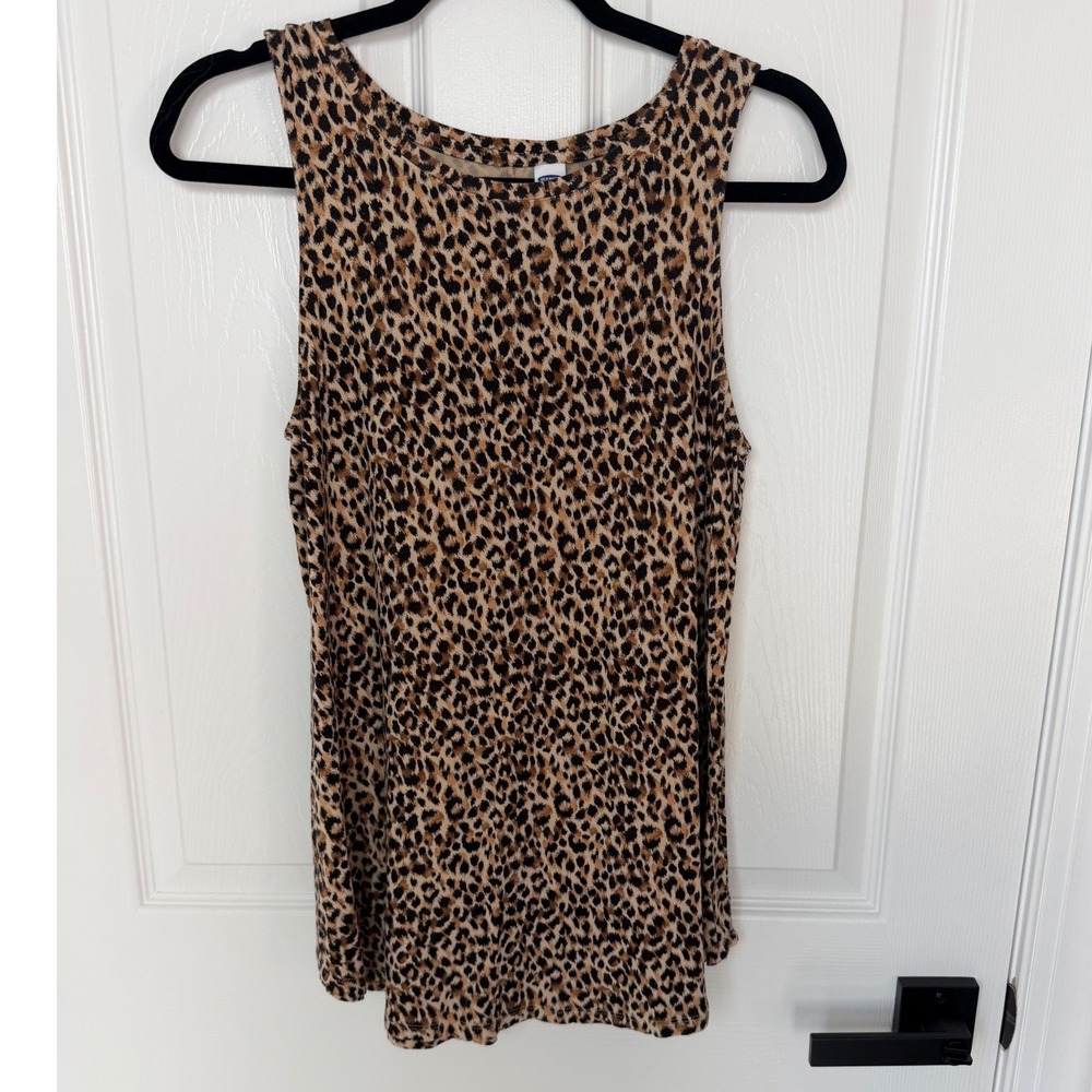 Old Navy Luxe Women Leopard Print Sleeveless High Neck Tank Top Brown S